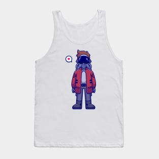 Cute Spaceman Astronaut Wearing Jacket Cartoon Tank Top